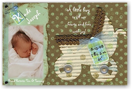 Baby Photo Birth Announcements on Scrapbook Photo Birth Announcements   Baby Carriage   Boy