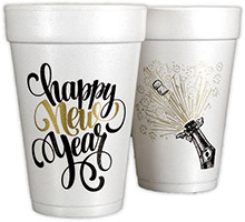 Happy New Year Script Foam Cups