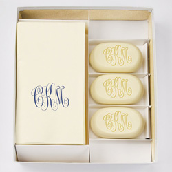 Classic Monogram Personalized Soap Set of 3 Plus Guest Towels by Embossed Graphics