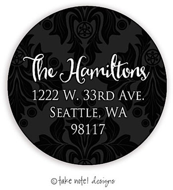 Take Note Designs - Address Labels (Black Damask - Holiday)