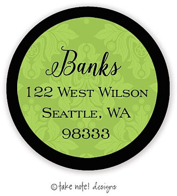 Take Note Designs - Address Labels (Green Damask Black Border - Holiday)