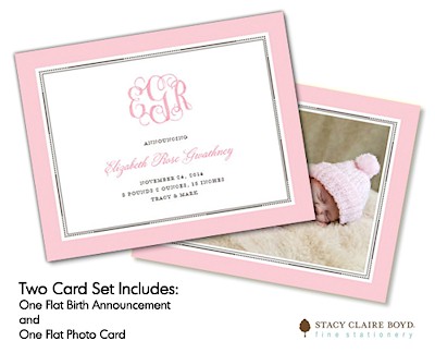 Stacy Claire Boyd Birth Announcement & Photo Card Set - Announcing Our Love (Pink)