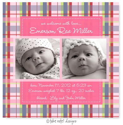 Take Note Designs Digital Photo Birth Announcements - Emerson Rae