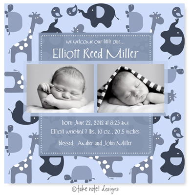 Take Note Designs Digital Photo Birth Announcements - Elliott Reed Animals