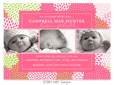 Take Note Designs Digital Photo Birth Announcements - Campbell Mae