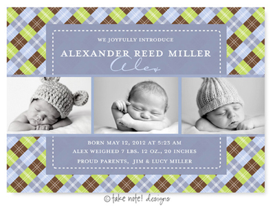 Take Note Designs Digital Photo Birth Announcements - Alexander Reed