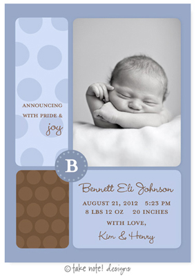 Take Note Designs Digital Photo Birth Announcements - Bennett Eli