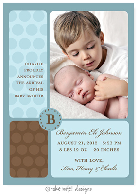 Take Note Designs Digital Photo Birth Announcements - Benjamin Eli Brothers