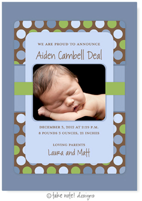 Take Note Designs Digital Photo Birth Announcements - Aiden Cambell