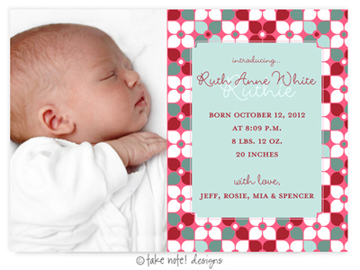 Take Note Designs Digital Photo Birth Announcements - Ruth Anne