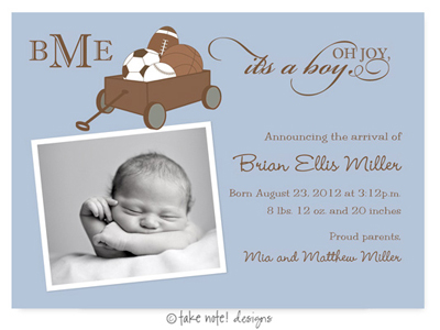 Take Note Designs Digital Photo Birth Announcements - Brian Ellis