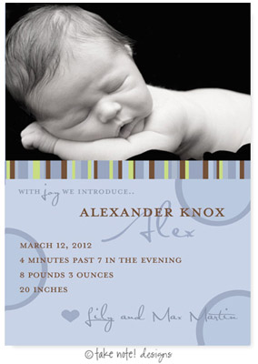 Take Note Designs Digital Photo Birth Announcements - Alexander Knox