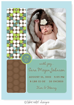 Take Note Designs Digital Photo Birth Announcements - Sara Megan Modern Flower Monogram