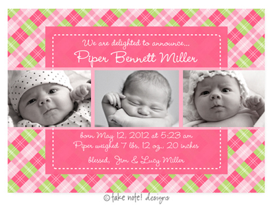 Take Note Designs Digital Photo Birth Announcements - Piper Bennett