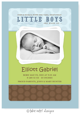 Take Note Designs Digital Photo Birth Announcements - Elliott Gabriel