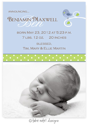 Take Note Designs Digital Photo Birth Announcements - Benjamin Maxwell