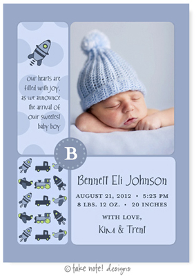 Take Note Designs Digital Photo Birth Announcements - Bennett Eli Transportation