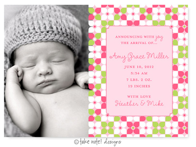 Take Note Designs Digital Photo Birth Announcements - Amy Grace