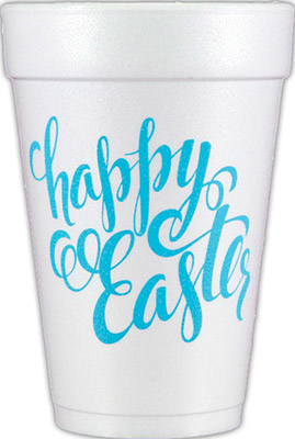 Happy Easter Script (Caribbean Blue) Foam Cups