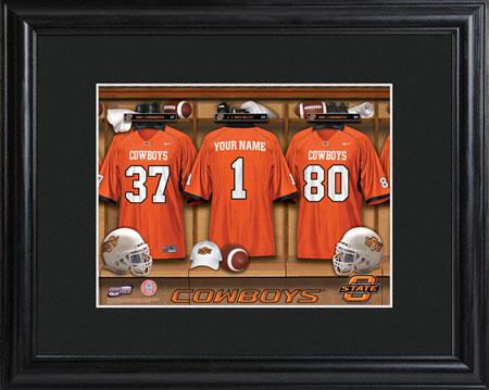 College Football Locker Room W Wood Frame Oklahoma State