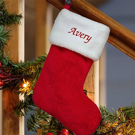 Embroidered Red Plush Stocking