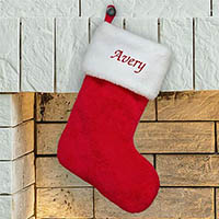 Embroidered Red Plush Stocking