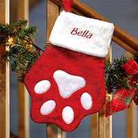 Embroidered Red Paw Christmas Stocking