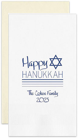 Happy Hanukkah Personalized Flat Printed Guest Towels by Embossed Graphics