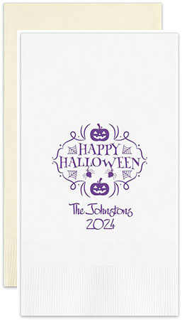 Happy Halloween Pumpkins Personalized Flat Printed Guest Towels by Embossed Graphics