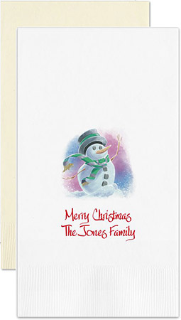 Cheerful Snowman Personalized Flat Printed Guest Towels by Embossed Graphics