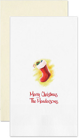 Christmas Stocking Personalized Flat Printed Guest Towels by Embossed Graphics