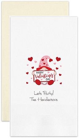 Happy Valentine's Day Gnome Personalized Flat Printed Guest Towels by Embossed Graphics