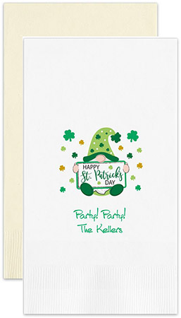 Happy St Patrick's Day Gnome Personalized Flat Printed Guest Towels by Embossed Graphics