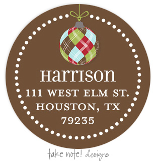 Take Note Designs - Address Labels (Argyle Ornament Drop - Holiday)