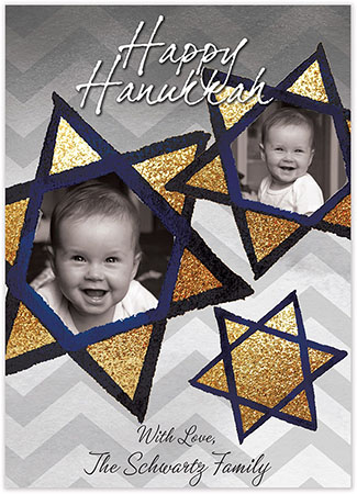 Digital Hanukkah Photo Cards by Bonnie Marcus (Gold Hanukkah Stained Glass Stars)