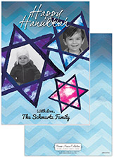 Digital Hanukkah Photo Cards by Bonnie Marcus (Blue Hanukkah Stained Glass Stars)