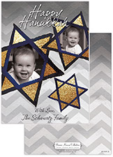 Digital Hanukkah Photo Cards by Bonnie Marcus (Gold Hanukkah Stained Glass Stars)