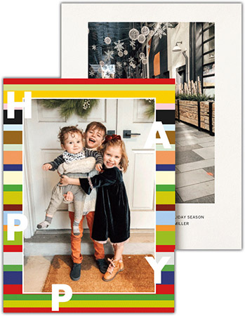 Holiday Digital Photo Cards by Crane & Co. - Happy Holidays Striped Vertical