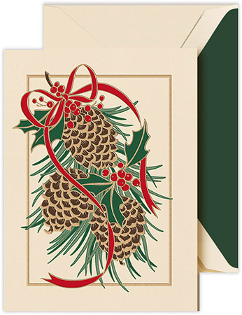 Holiday Greeting Cards by Crane & Co. - Festive Berry Pinecones