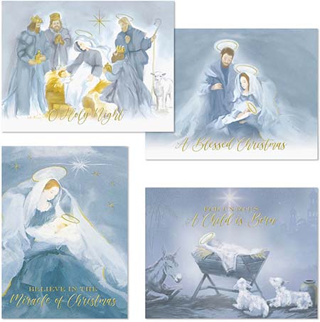 Pre-Printed Boxed Holiday Greeting Cards by Masterpiece Studios (Watercolor Religious Assortment)