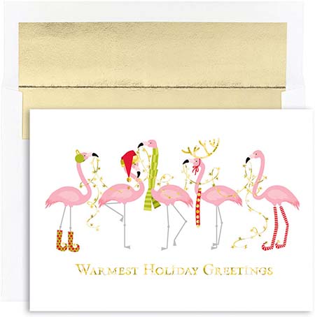 Pre-Printed Boxed Holiday Greeting Cards by Masterpiece Studios (Fashionista Flamingos)