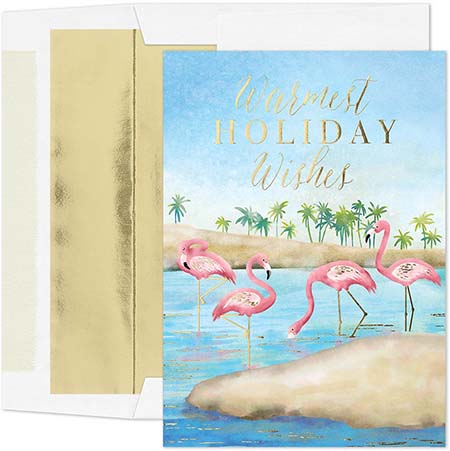 Pre-Printed Boxed Holiday Greeting Cards by Masterpiece Studios (Festive Flamingos)