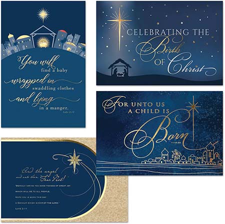 Pre-Printed Boxed Holiday Greeting Cards by Masterpiece Studios (Religious Wording Foil Assortment)