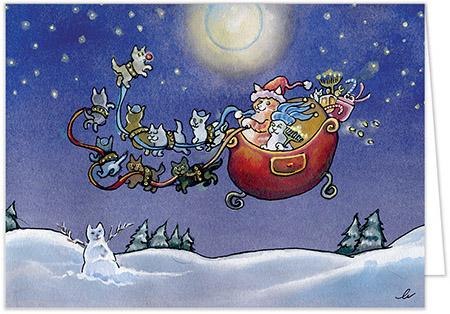 Interfaith Holiday Greeting Cards by MixedBlessing (Interfaith Cat Sleigh)