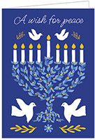 Personalized Charitable Hanukkah Greeting Cards by Olive Tree Collection (Peaceful Menorah)