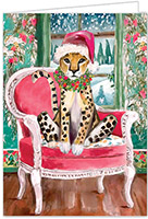 Holiday Greeting Cards by Piper Fish Designs - Christmas Leopard In Chair