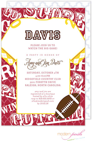 Modern Posh Invitations - Football (Dark Red/Crimson & Gold)