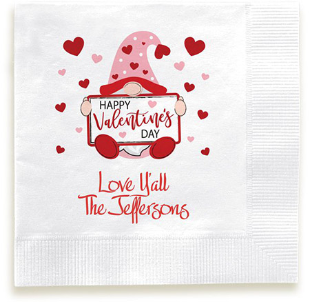 Happy Valentine's Day Gnome Personalized 3-Ply Napkins by Embossed Graphics