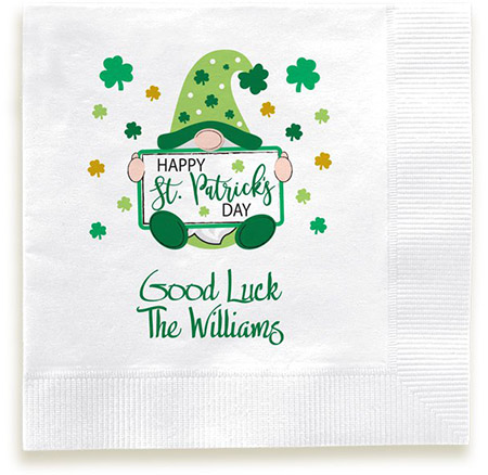 Happy St. Patrick's Day Gnome Personalized 3-Ply Napkins by Embossed Graphics