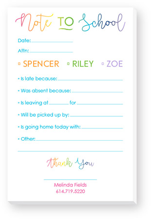 Large Note to School Notepads by Donovan Designs (Rainbow)